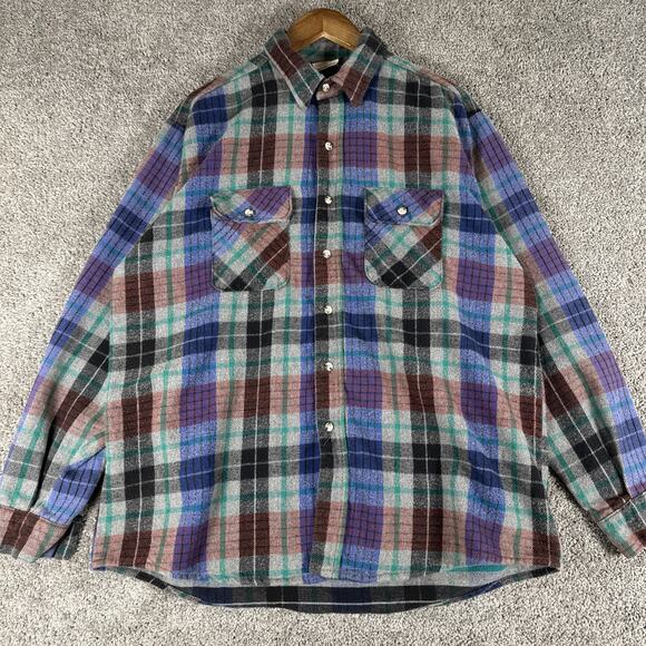 Vtg Five Brother Flannel Shirt Men XL TallMan Plaid Heavy Cotton Flap Pocket USA - Picture 2 of 9